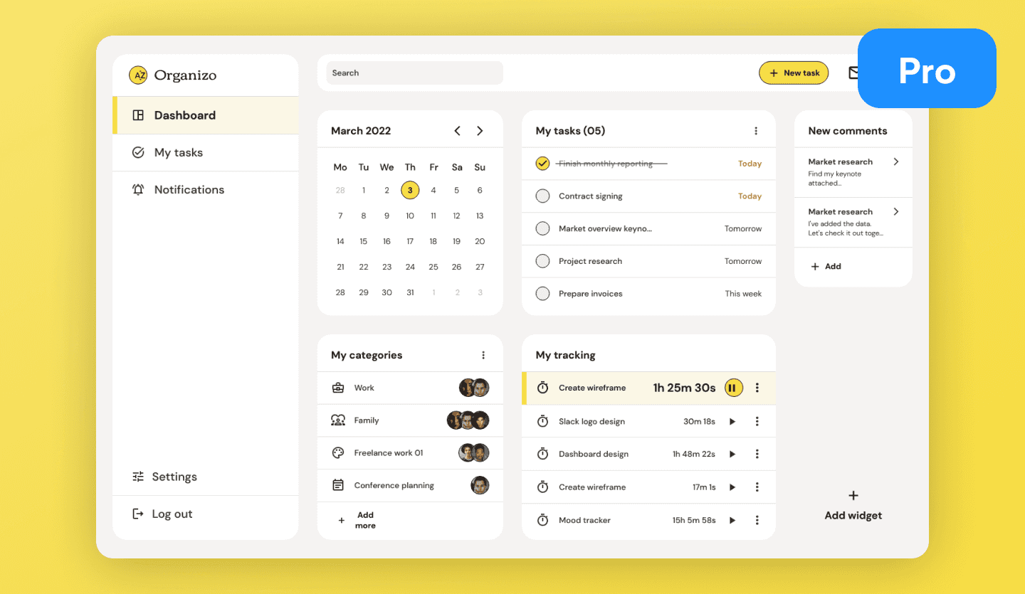 Task management web app UI template