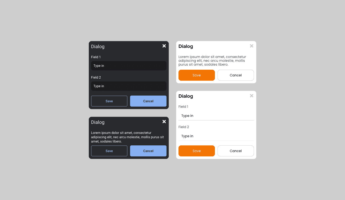 Screenshot showcasing the component template for designing dialog windows