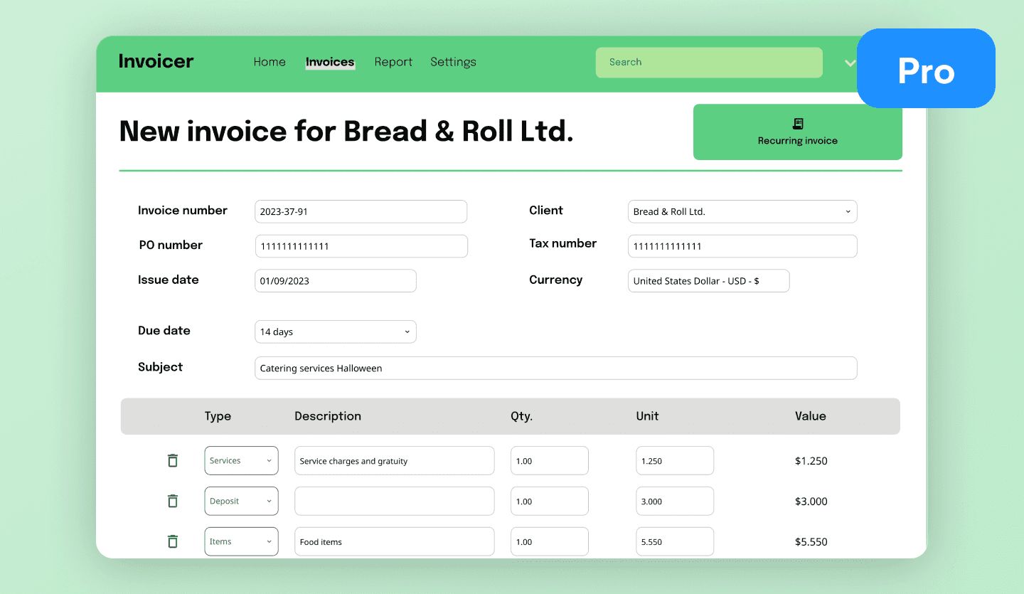Invoicing web app template