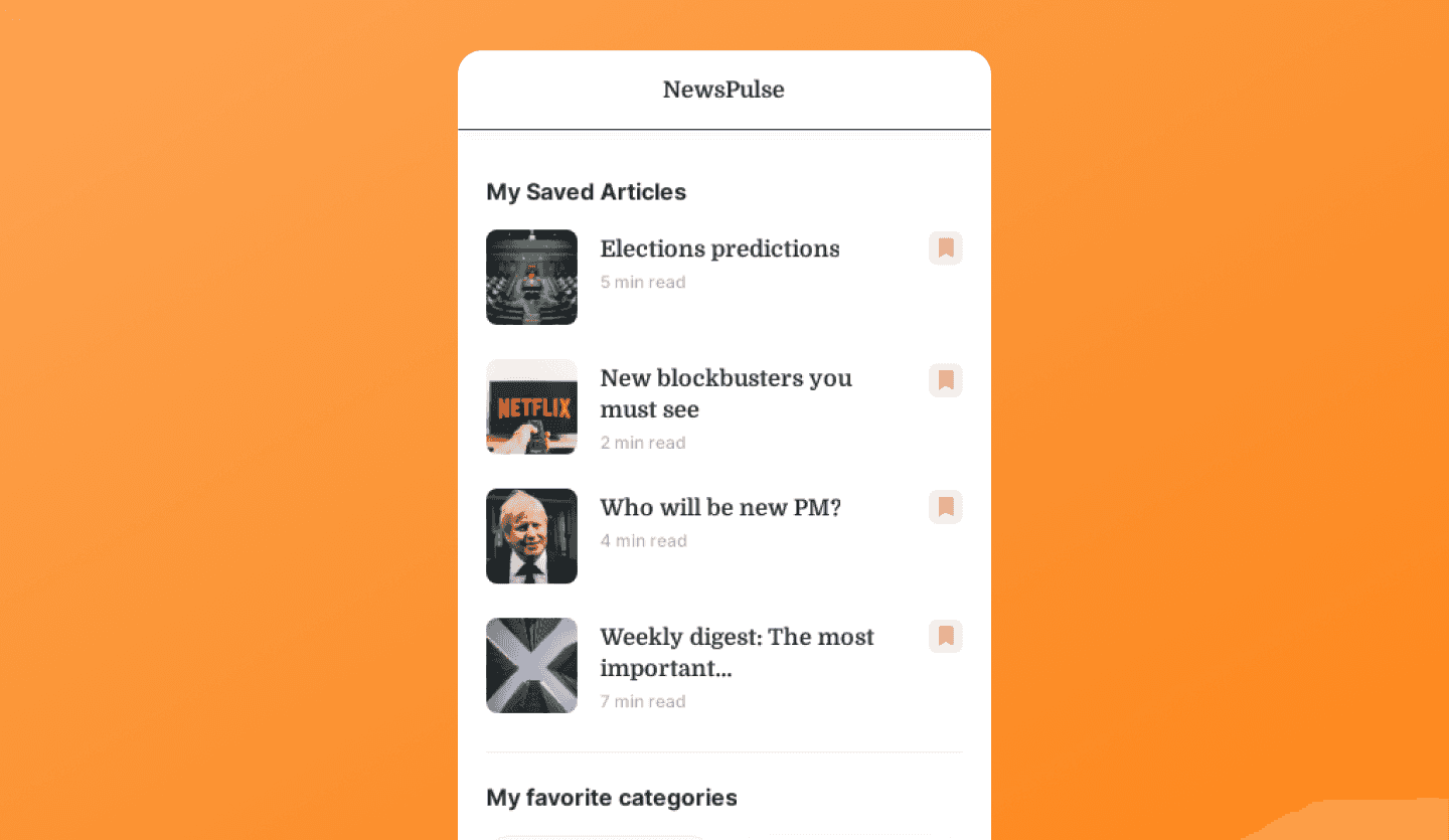 news feed app design saved story screen