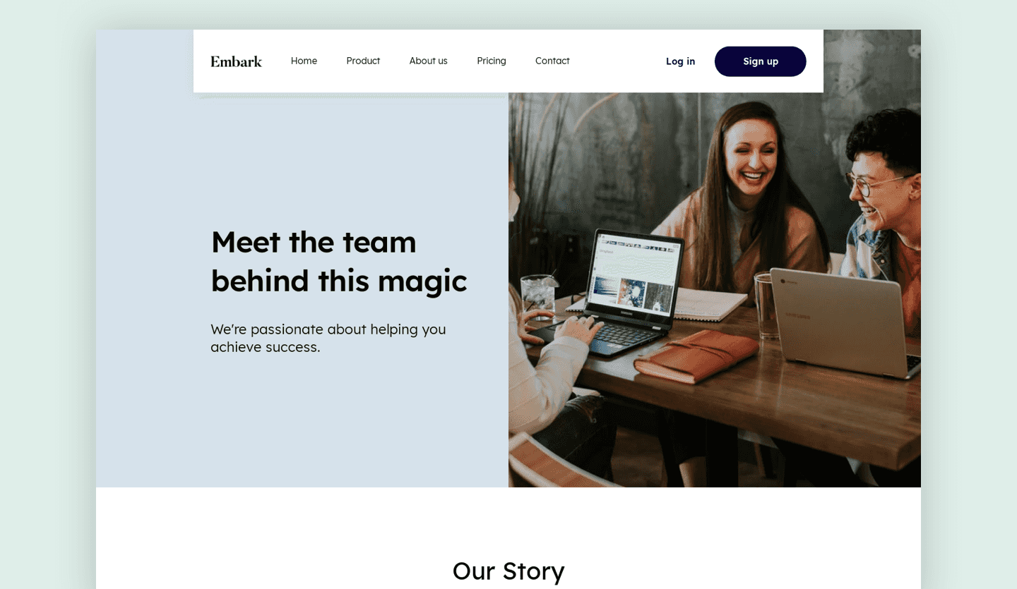 Screenshot of Embark's business home page: about us page